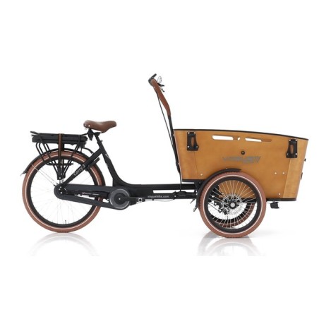 Vélo électrique Vogue  E-Cargo Carry, disponible chez AC-Emotion. Coloris Noir & Marron